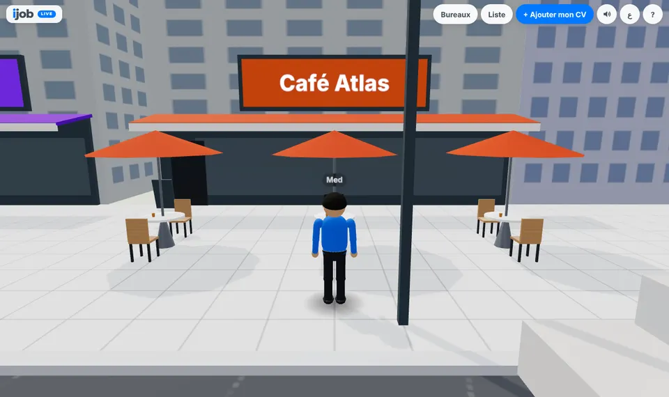 La terrasse d’un café dans la rue devant le siège